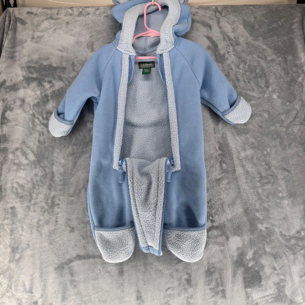 L.L. Bean Infant Baby Snowsuit Fleece Bear Ears Blue 3 6 Months Winter